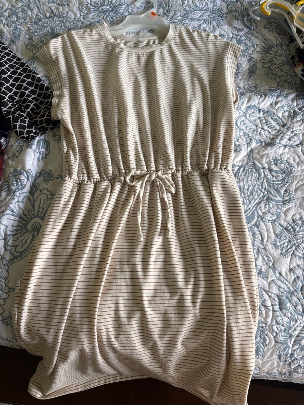 a new day Cream and Brown Striped Midi Drawstring Dress